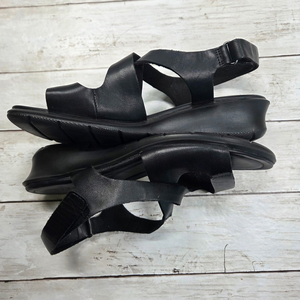Ecco Felicia Wedge Sandal Women 10-10.5 Black Leather Adjustable Straps - Picture 4 of 8